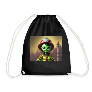 niedliche kleine grüne Retro Vintage Alien Feuerwehrmann - Turnbeutel - Schwarz - Vorne