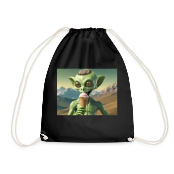 grey alien on the moon surface – eating ice cream - Drawstring Bag - black - Front
