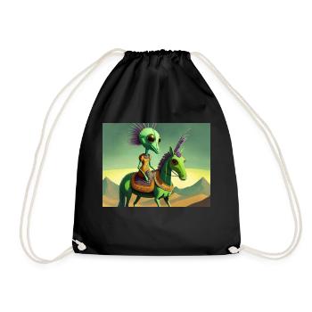 niedliches kleines grünes Retro-Alien reitet auf einem Pferd - Turnbeutel - Schwarz - Vorne