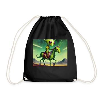 niedliches kleines grünes vintage alien reitet auf einem pferd - Turnbeutel - Schwarz - Vorne