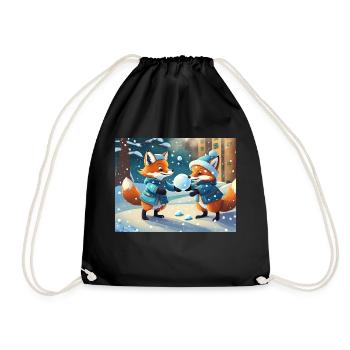 niedlicher kleiner Teufel Fuchs Alltag – Schnee spielen - Turnbeutel - Schwarz - Vorne