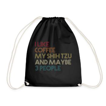 Shih Tzu Dog Owner Coffee Lovers Funny Vintage - Drawstring Bag - black - Front