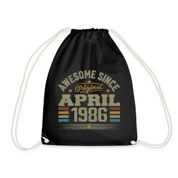 April 1986 Geburtstag Vintage Geschenkidee 1986 - Turnbeutel - Schwarz - Vorne