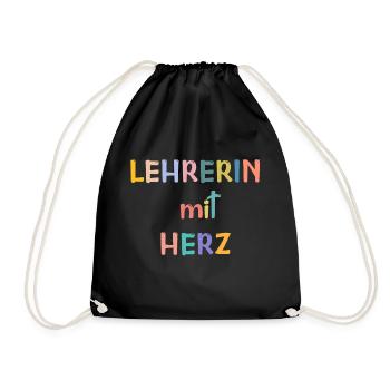 Lehrerin mit Herz - personalisierbar - Turnbeutel - Schwarz - Vorne