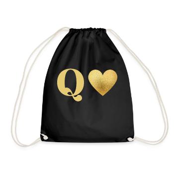 Letter q golden heart - Drawstring Bag - black - Front