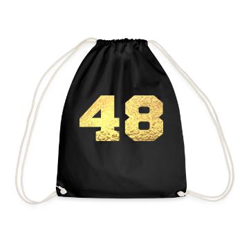Number 48 Gold Glitter - 48th Anniversary - Drawstring Bag - black - Front