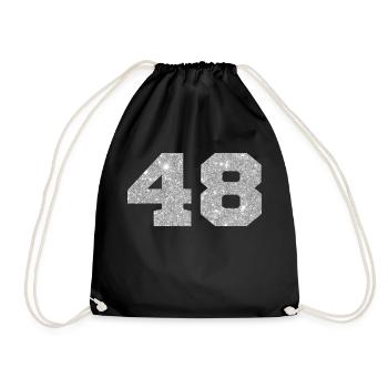 Number 48 Silver Glitter - 48th Anniversary - Drawstring Bag - black - Front