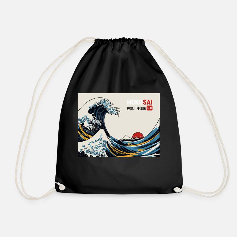 Japanese Wave - Drawstring Bag - black