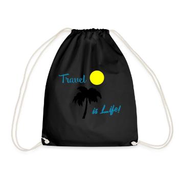 travel is life - Drawstring Bag - black - Front