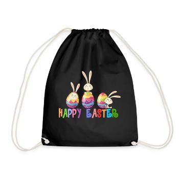 Happy Easter funny bunnies - Drawstring Bag - black - Front