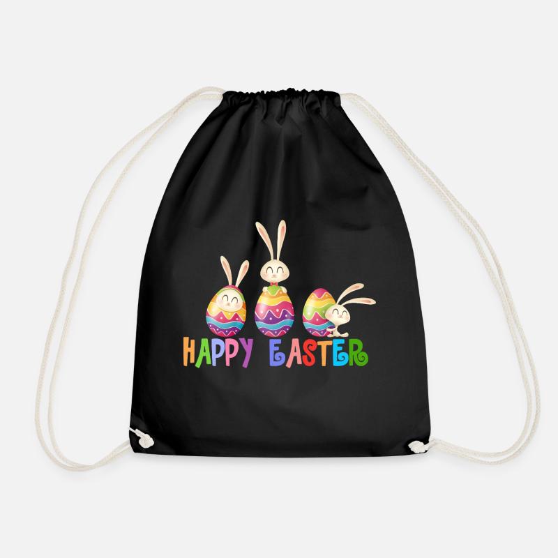 Happy Easter funny bunnies - Drawstring Bag - black