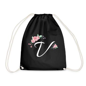 Buchstabe v Blumen - Turnbeutel - Schwarz - Vorne