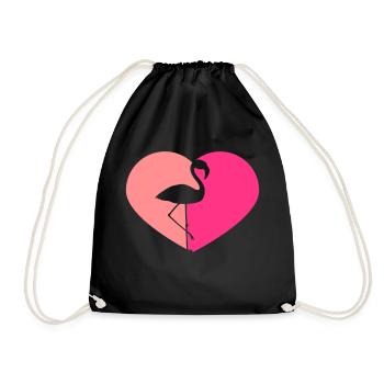 shape heart i love love silhouette outline flamingo - Drawstring Bag - black - Front