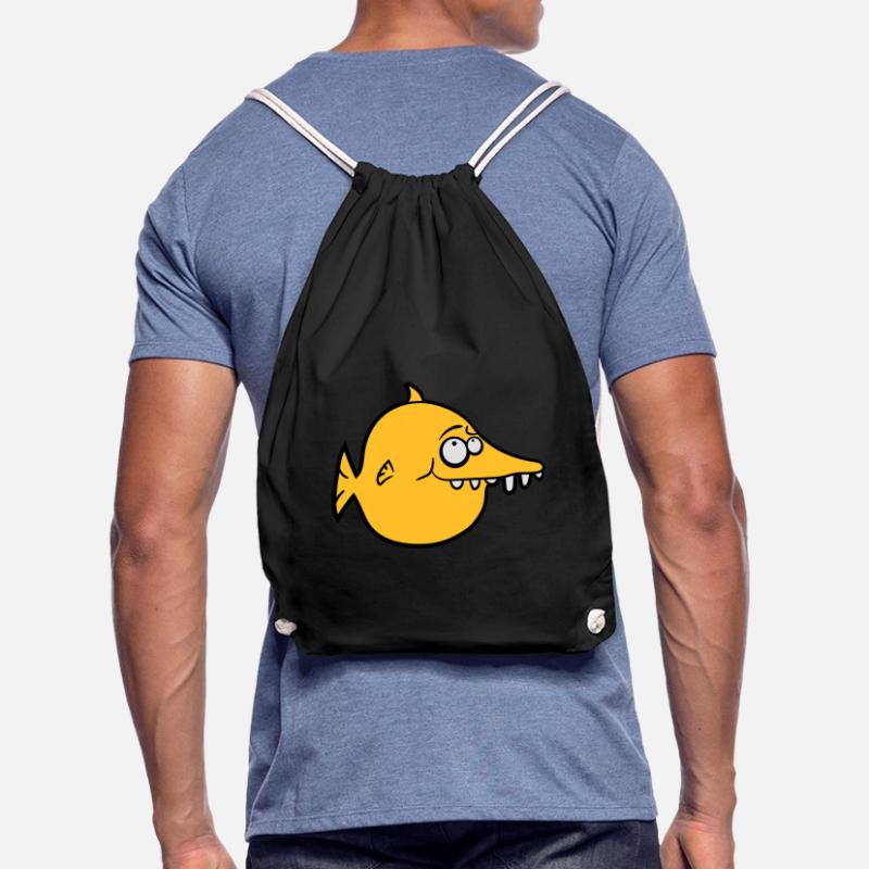 thick round funny comic fish Drawstring Bag