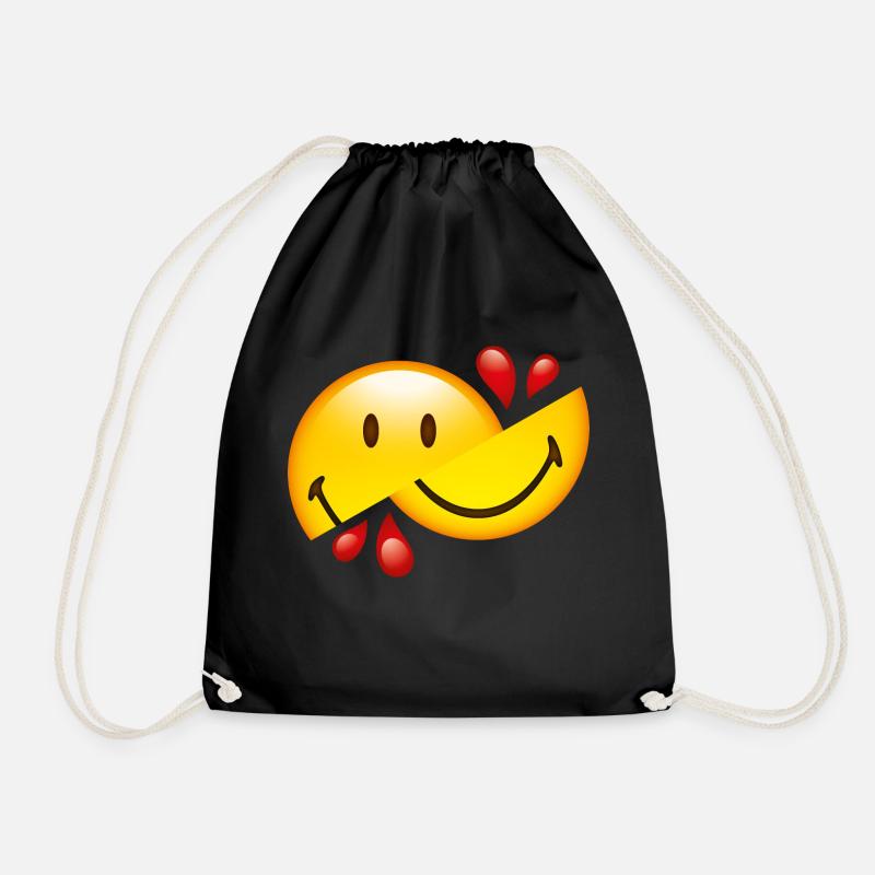 Smiley Glossy Cut in Half - Drawstring Bag - black