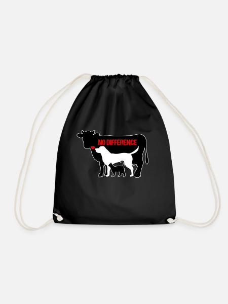 Animals cow dog cat NO DIFFERENCE vegan gift - Drawstring Bag - black