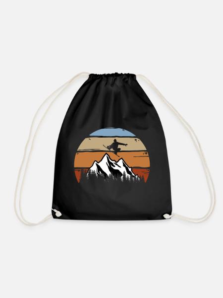 Sowboarder, Berge, Wintersport, Schnee, vintage - Turnbeutel - Schwarz