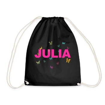 Julia - Joli nom avec les papillons, les filles - Sac de sport léger - noir - Devant