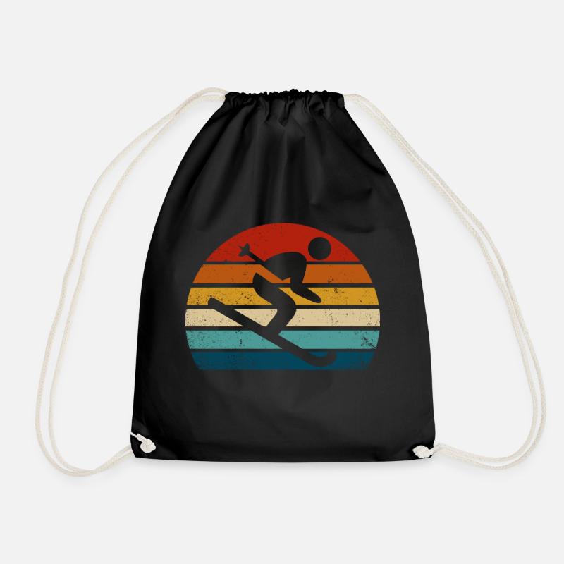 retro ski - Drawstring Bag - black