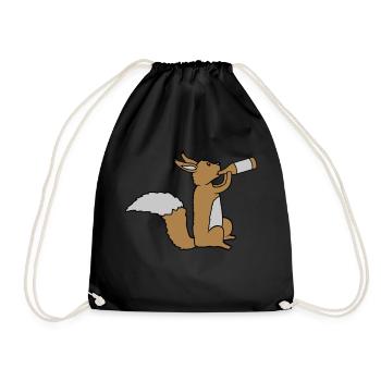 Beer-drinking squirrel - Drawstring Bag - black - Front
