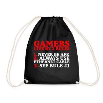 Gamers Live By 3 Rules, Never Be Afk,... 2 - Drawstring Bag - black - Front