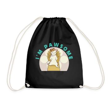 White cute cat - Drawstring Bag - black - Front
