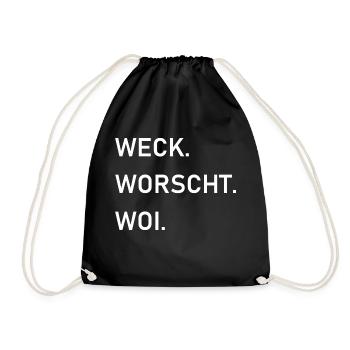 Weck-Worscht-Woi, weiß - Turnbeutel - Schwarz - Vorne