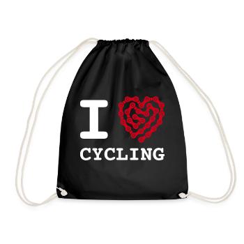I Love Cycling Heart Bicycle Chain - Drawstring Bag - black - Front