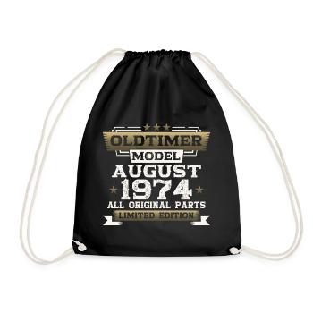 49th Birthday Man Oldtimer August Year 1974 - Drawstring Bag - black - Front
