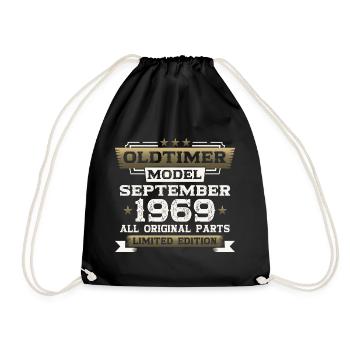 54th birthday classic car September vintage 1969 - Drawstring Bag - black - Front