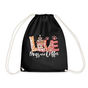 Australian Shephard Dog Coffee Lover Valentines Da - Drawstring Bag - black - Front