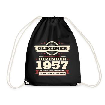 66. Geburtstag Oldtimer Dezember Jahrgang 1957 - Turnbeutel - Schwarz - Vorne