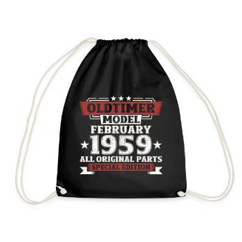 65. Geburtstag Oldtimer Februar Jahrgang 1959 - Turnbeutel - Schwarz - Vorne