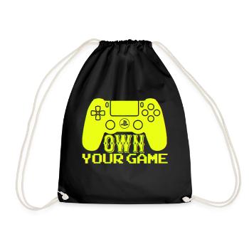 Gamer Game Play Online Computer Gaming Arcade Neon - Drawstring Bag - black - Front