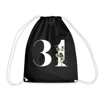 Number 31 Floral Green - 31st Floral Birthday - Drawstring Bag - black - Front