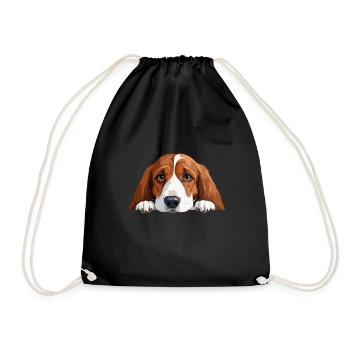 Basset Hound Peeking Niedliches Entzückendes lustiges Tier - Turnbeutel - Schwarz - Vorne