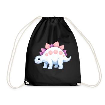 Joyful Cartoon Dinosaur with Pink Accents - Drawstring Bag - black - Front