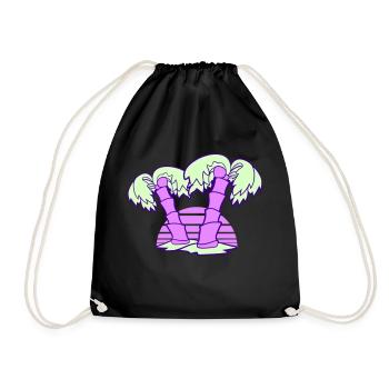 2 Palm Trees Island Tree Stripes Sun Sunset - Drawstring Bag - black - Front