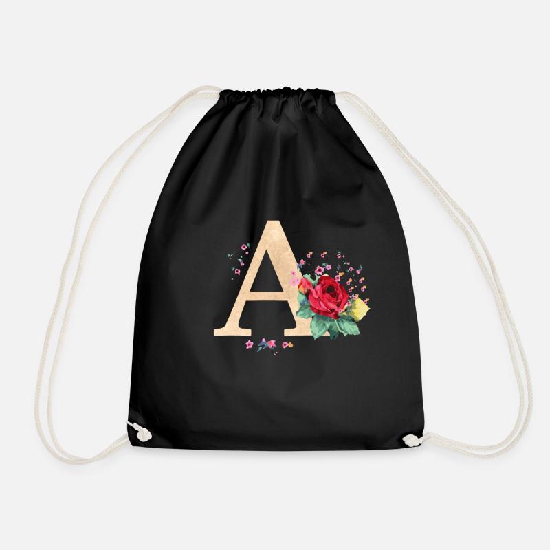 Letter initial letter A initials roses - Drawstring Bag - black