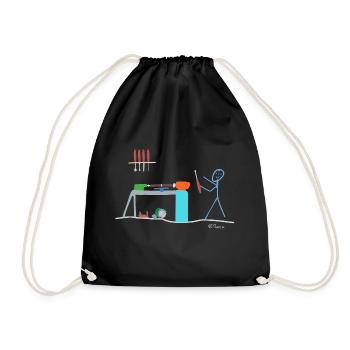 Woodturning stick figures, wood crafting work job - Drawstring Bag - black - Front