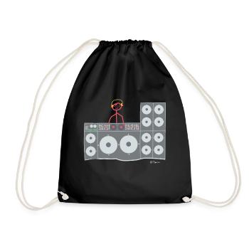 Dj stick figure, woman disc jockey work music - Drawstring Bag - black - Front