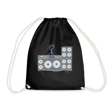Dj stick figure, disco music club party profession - Drawstring Bag - black - Front
