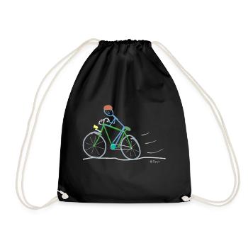 Rennrad Strichmännnchen, Umweltschutz nachhaltig - Turnbeutel - Schwarz - Vorne