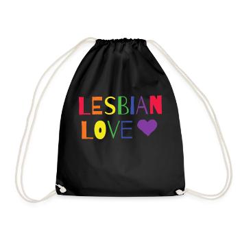 Pride Lesbian Love - Lesbisch, Liebe, Regenbogen - Turnbeutel - Schwarz - Vorne