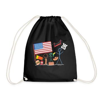 America USA Stick Figure Travel States Bridge - Drawstring Bag - black - Front