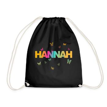 Hannah - Beautiful name with butterflies, girls - Drawstring Bag - black - Front