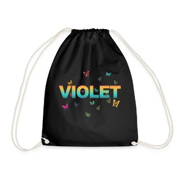 Violet - Beautiful name with butterflies - Drawstring Bag - black - Front