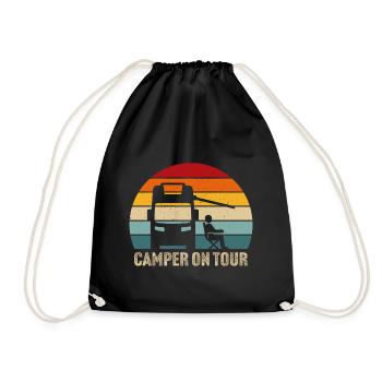 camper on tour motorhome t-shirt camping - Drawstring Bag - black - Front