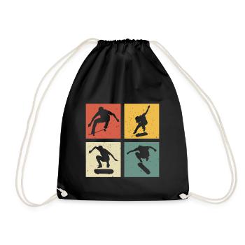 retro Skate Skater Geschenk Skateboard Skateboarder - Turnbeutel - Schwarz - Vorne