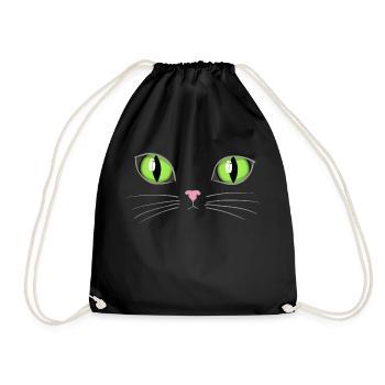 Cat green eyes - Drawstring Bag - black - Front
